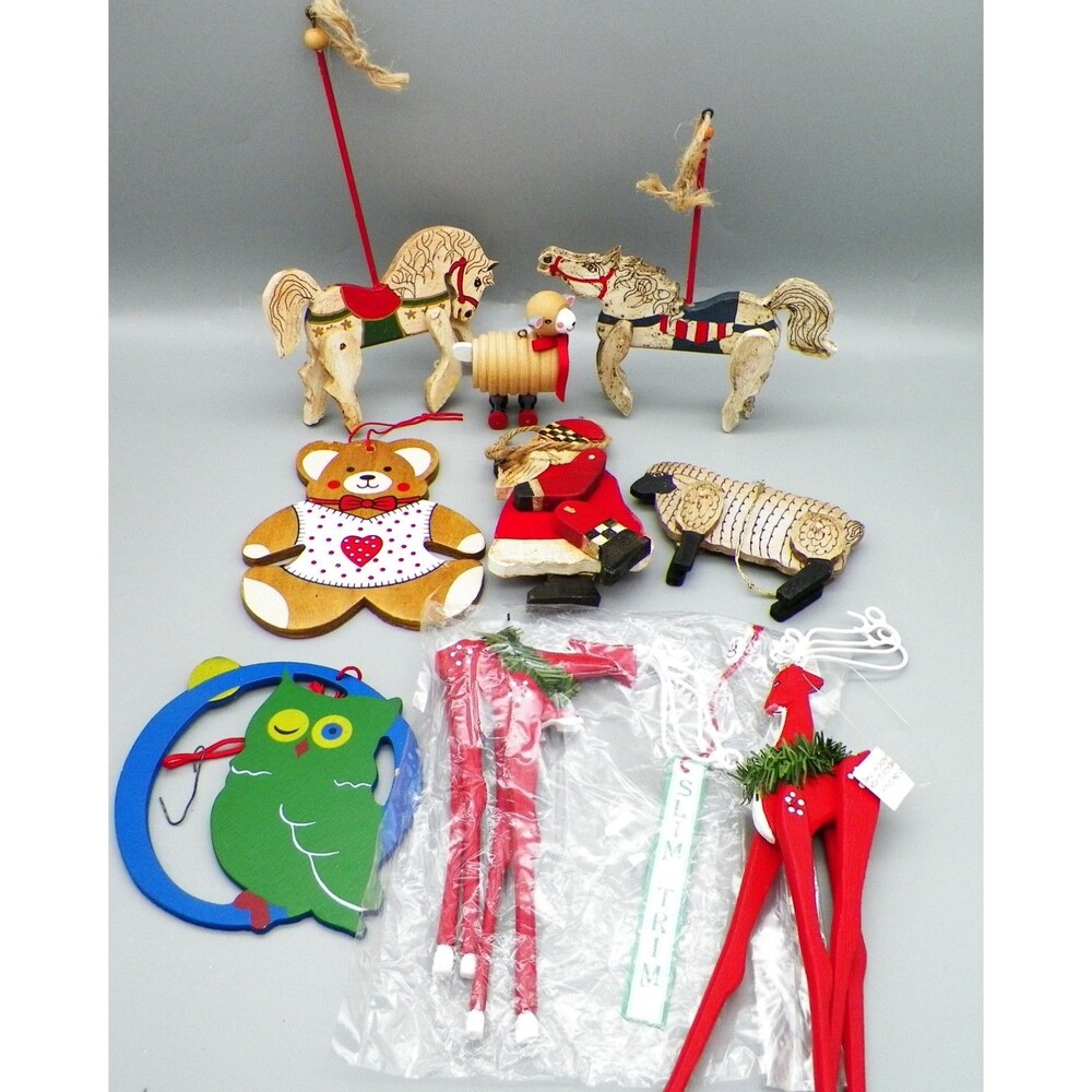 Wooden Christmas Ornaments Mixed Lot of 9 Kurt Adler, Dept 56 & More